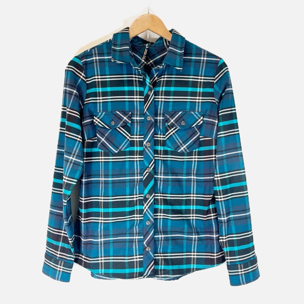 Kuhl Greta Flannel Plaid Long sleeve Button Up Shirt In Marine Blue Size Medium